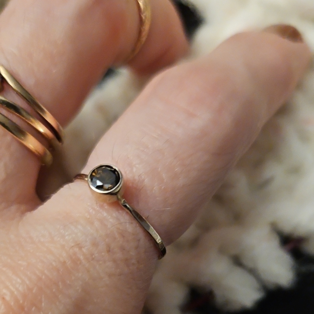 14k Solid White Gold Brown Diamond Solitaire Ring, Size 5